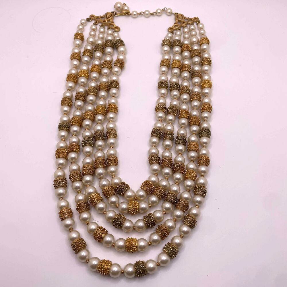 Trifari Electra Collection 1962 White Bead Egyptian Necklace